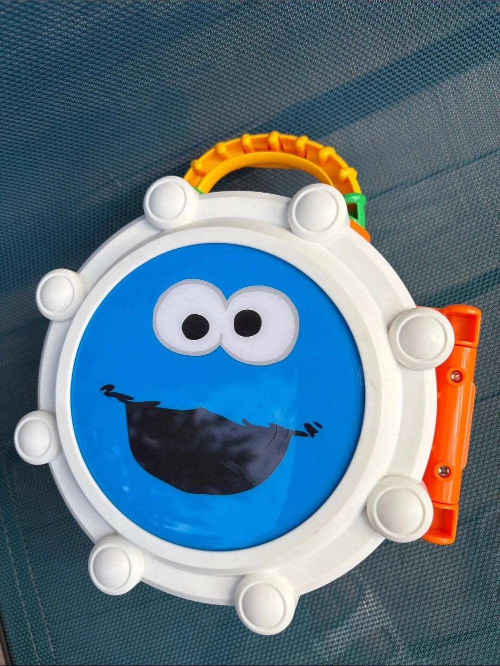 Sesame Street Elmo Cookie Monster Red Blue White Play Drum with Yellow Handle